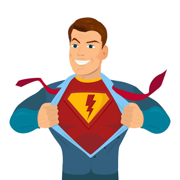Superhero tearing shirt and wearing costume vector poster illustration - Vector, Image