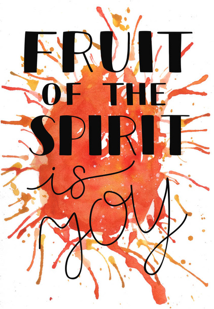 Ręka napis owocem Ducha jest radość na tle akwarela - Zdjęcie, obraz