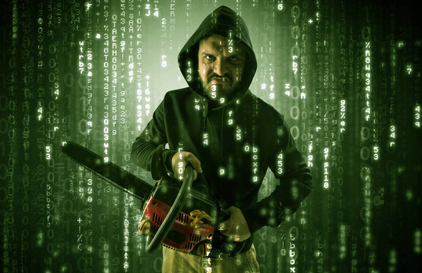 Pirata informático armado en concepto de nube de seguridad cibernética
 - Foto, Imagen