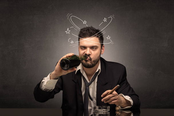 Drunk man at his office with doodle concept - Photo, Image