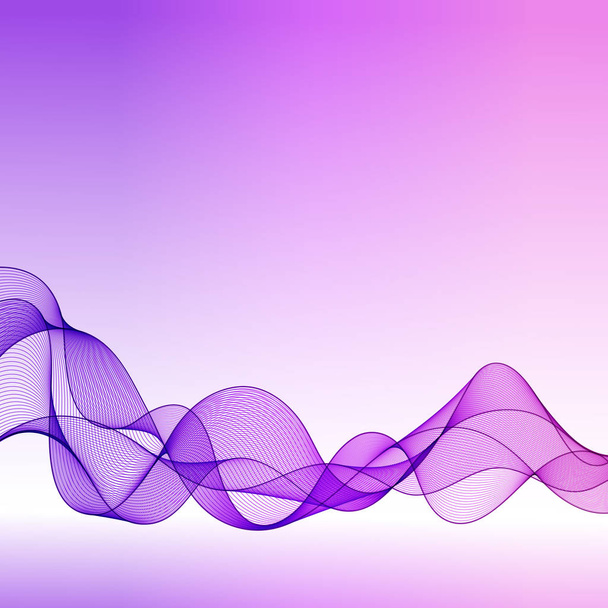 Universal Abstract Gradient Background with Transparent Violet Wave Line on Gradient Backdrop. Smooth Wavy Horizontal Lilac Curved Line. - Vettoriali, immagini