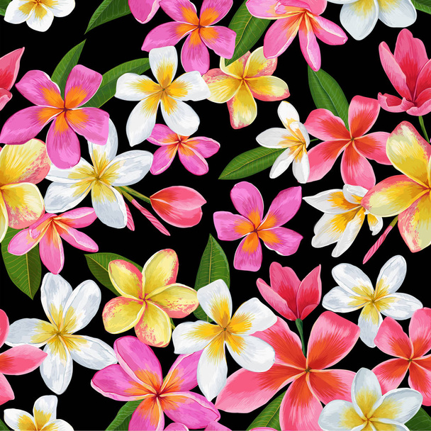 Watercolor Tropical Flowers Seamless Pattern. Floral Hand Drawn Background. Exotic Plumeria Flowers Design for Fabric, Textile, Wallpaper. Vector illustration - Vector, Image