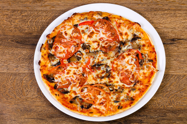Top view of Pizza with aubergine and cheese - Photo, Image