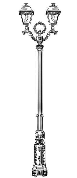 Ручний малюнок старої вуличної лампи Векторна монохромна ілюстрація в чорному кольорі ізольовано на білому тлі
 - Вектор, зображення
