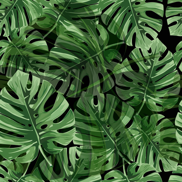 Summer background. Tropical palm leaves, jungle leaves seamless vector floral pattern. - Vektör, Görsel