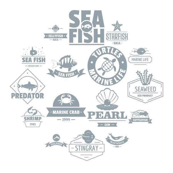 Conjunto de iconos de logotipo de mar de pescado, estilo simple
 - Vector, Imagen