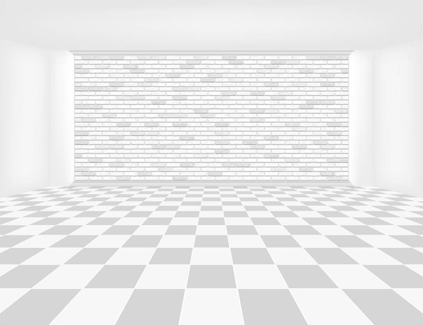 Підлога з білої плитки та стіна з білої цегли всередині кімнати
. - Вектор, зображення