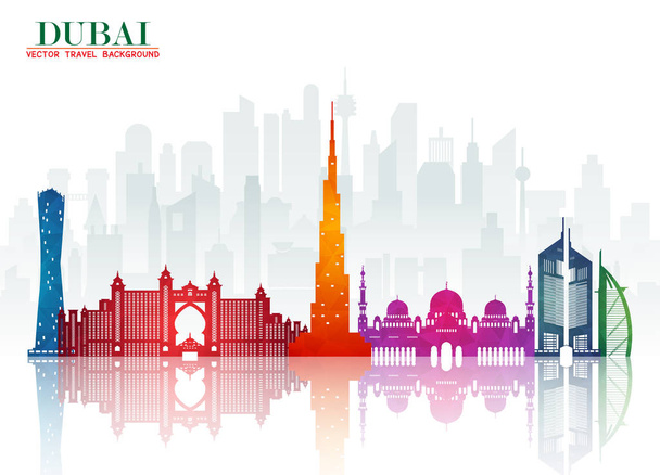 Dubai Landmark Global Travel and Journey sfondo carta. Vector Design Template.used per la tua pubblicità, libro, banner, modello, attività di viaggio o presentazione
. - Vettoriali, immagini