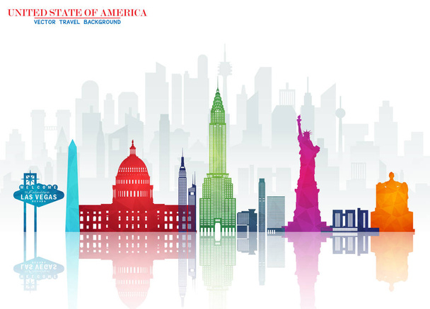 Egyesült állam-Amerika Landmark globális utazási és utazást papír háttér. Vector Design Template.used, hirdetés, könyv, banner, sablon, üzleti utazás vagy bemutató. - Vektor, kép