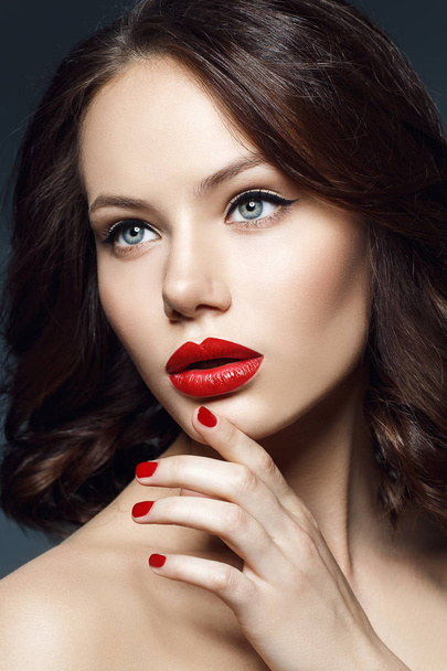beautiful girl with red lips - 写真・画像