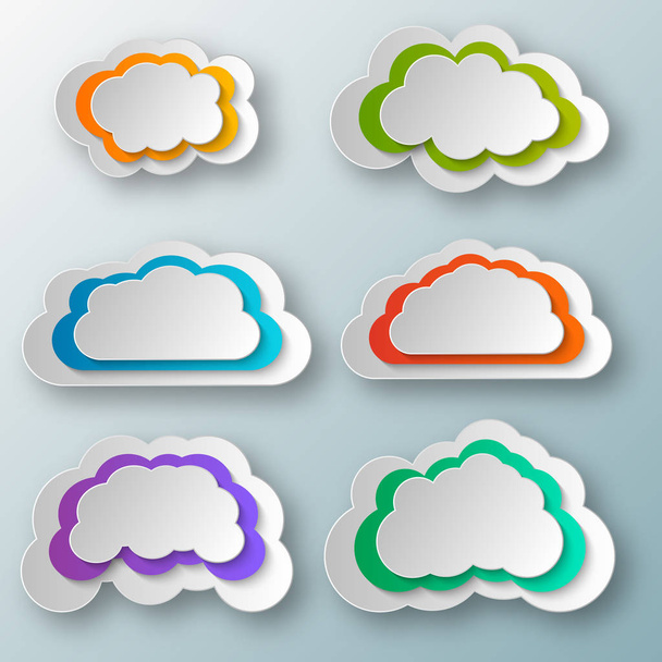 Σύνολο των έντεκα μπλε αντικείμενα διαφορετικών σύννεφο σε λευκό φόντο για τα γραφήματα - Διάνυσμα, εικόνα