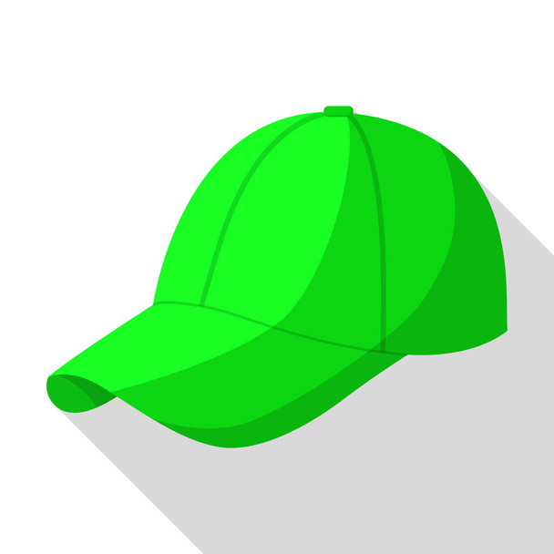 Green baseball cap icon, flat style - Vector, Image