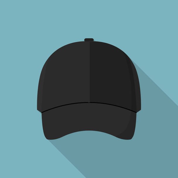 Black front baseball cap icon, flat style - Vector, Image