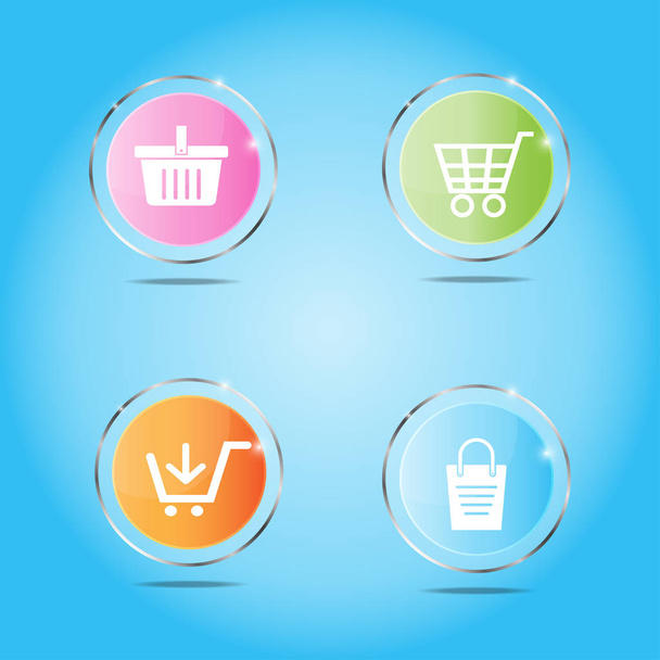 Glass banner set vector and icon shop on background. - Vector, Image