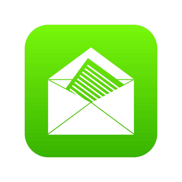 Open envelope with sheet of paper icon digital green - Vektor, Bild