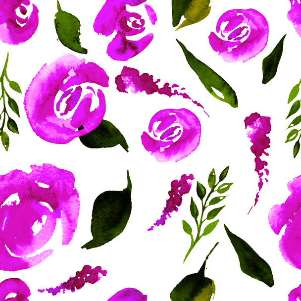 Watercolor Floral Repeat Pattern. Can be used as a Print for Fabric, Background for Wedding Invitation - Фото, зображення