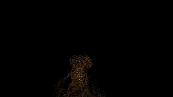 Animation d'un tourbillon doré qui monte. Particules dorées tourbillonnent sur fond noir
. - Séquence, vidéo
