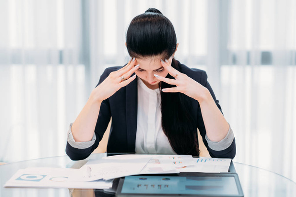 fatigue stress overworked woman business paperwork - Фото, изображение