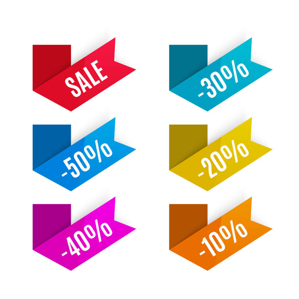Discount labels, tags, stickers. Folded paper. Product promotion. Vector. - Vector, Image