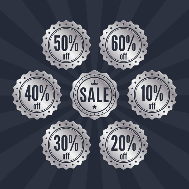 Collection of retro silver SALE badges, stamps, stickers, tags, labels. Product promotion. Vector. - Vector, Image