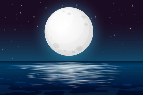 A Full Moon Night at the Ocean illustration - Vector, Image