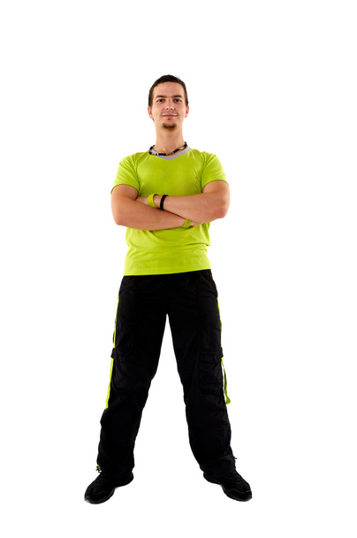 Young male fitness instructor on white isolated background - Foto, Imagem