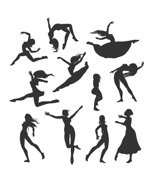 siluetas femeninas en danza. Silueta de bailarines (simple
) - Vector, Imagen