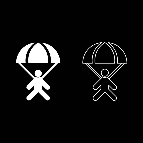 Fallschirmspringer-Symbol setzen weiße Farbe Illustration flachen Stil einfach Bild Umriss - Vektor, Bild