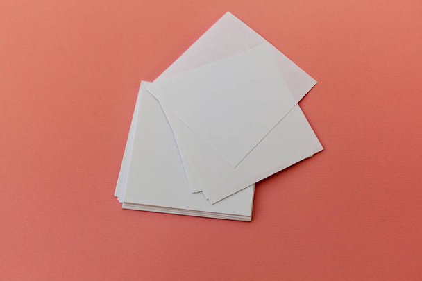 Identity design, corporate templates, company style, set of booklets, blank white folding paper flyer on the peach background - 写真・画像