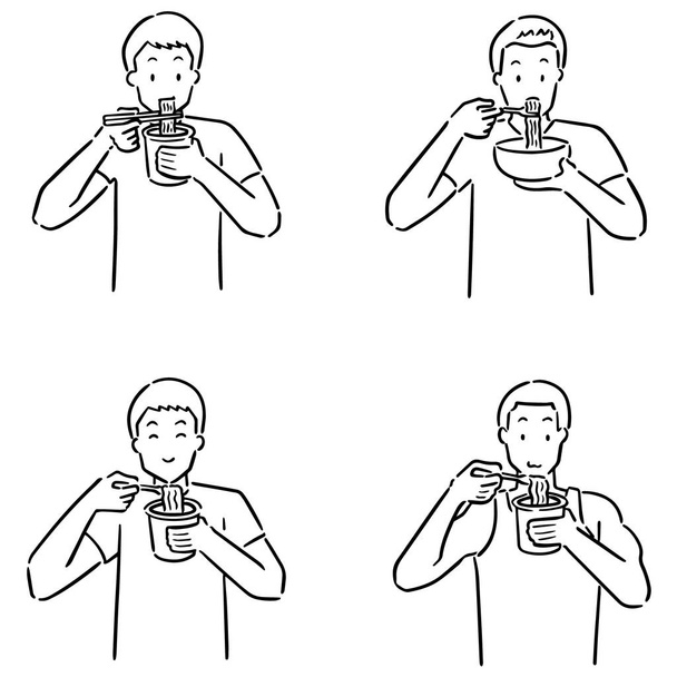 векторный набор человек едят лапшу
 - Вектор,изображение
