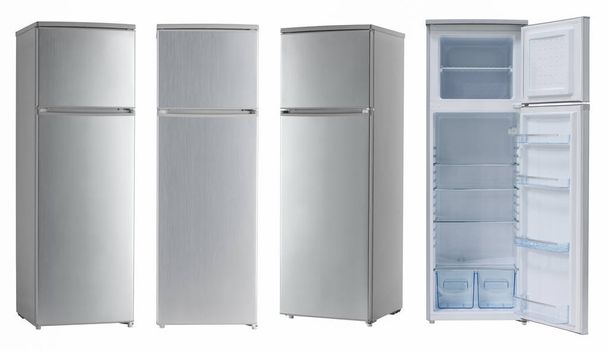 moderne huishoudens koelkast kleur licht metallic, vier hoeken, geïsoleerd. - Foto, afbeelding