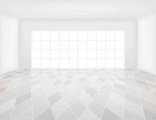 Tile floor with grid line and light from window in perspective view for background. - Vector, Image