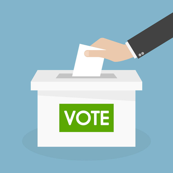 Hand putting paper in the ballot box. Voting concept. - Vector, Image