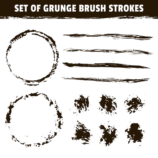 Artistic brushes and round black ink strokes - Vector, Image