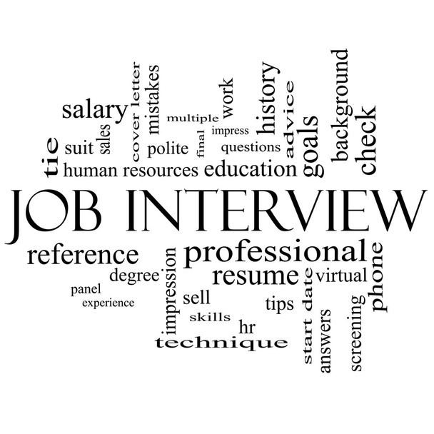 Job Interview Word Cloud Concept en noir et blanc
 - Photo, image
