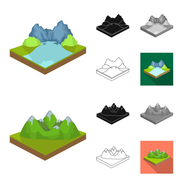 Mountains, massive cartoon,black,flat,monochrome,outline icons in set collection for design. The surface of the earth vector isometric symbol stock web illustration. - Vektor, kép