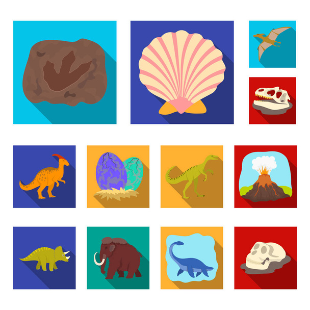 Different dinosaurs flat icons in set collection for design. Prehistoric animal vector symbol stock web illustration. - Вектор,изображение