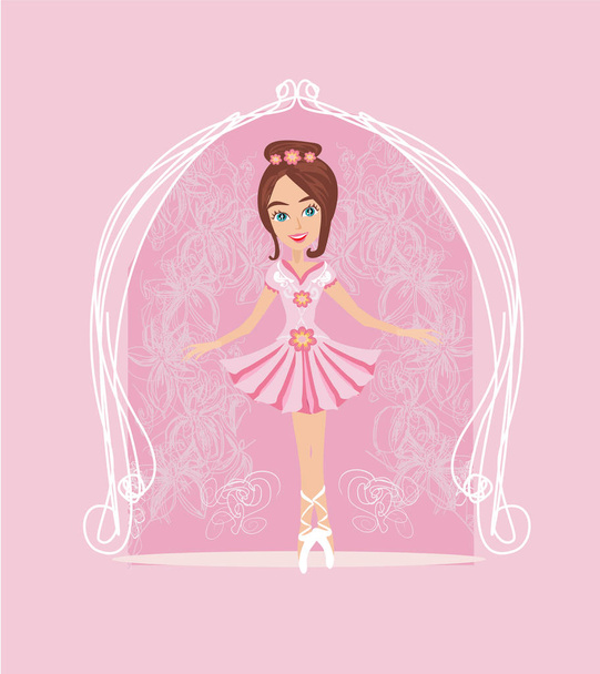 Little ballerina in pink dress card - Vector, Imagen