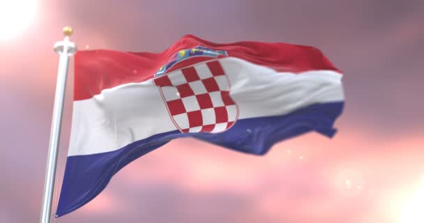 Horvátország zászló integet a szél, a naplemente, hurok - Felvétel, videó