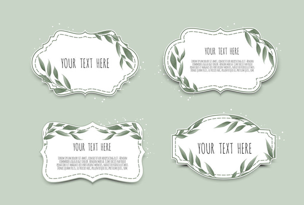 Vector set. Vintage labels with leaves. Frame border with copy space. - Vector, Image