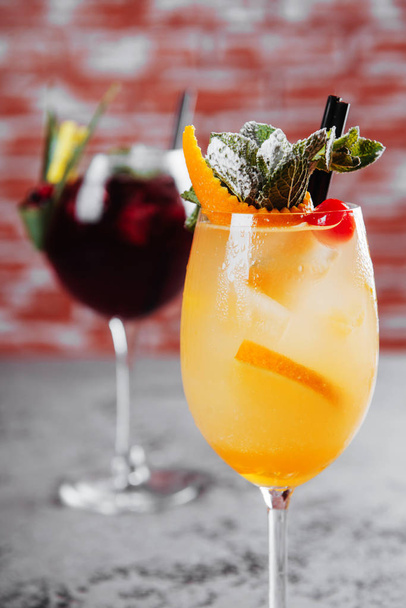 Red and white wine sangria with ice. on loft background. - Foto, Imagem