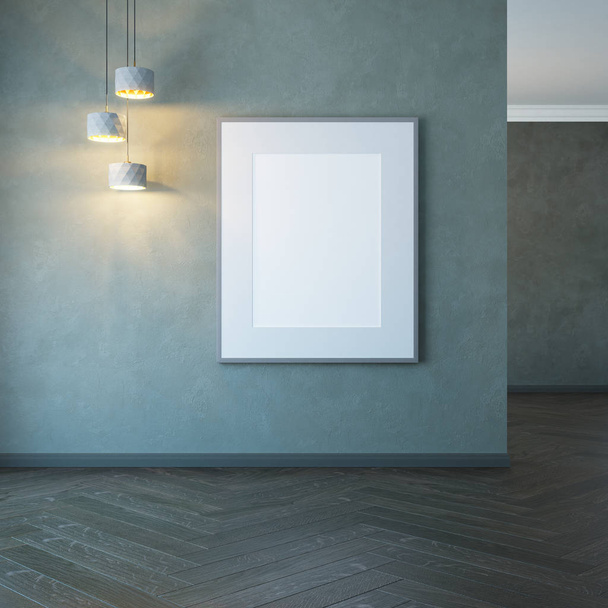blank picture on the green wall, 3d rendering - Foto, afbeelding