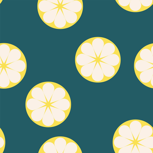 Seamless pattern with fresh lemons on blue background - Vector, Imagen