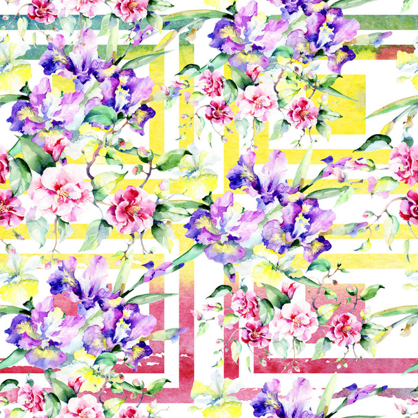 Colorful bouquet. Seamless background pattern. Fabric wallpaper print texture. Aquarelle wildflower for background, texture, wrapper pattern, frame or border. - Foto, afbeelding