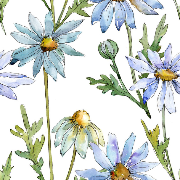 White daisy. Seamless background pattern. Fabric wallpaper print texture. Aquarelle wildflower for background, texture, wrapper pattern, frame or border. - 写真・画像