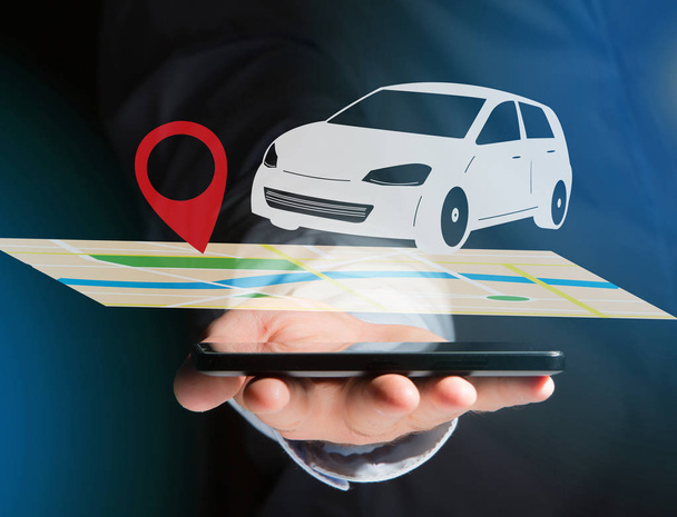 car on a map with a pin holder - GPS and localization concept - Fotografie, Obrázek