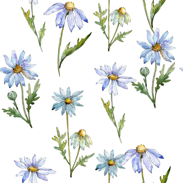 White daisy. Seamless background pattern. Fabric wallpaper print texture. Aquarelle wildflower for background, texture, wrapper pattern, frame or border. - Фото, изображение