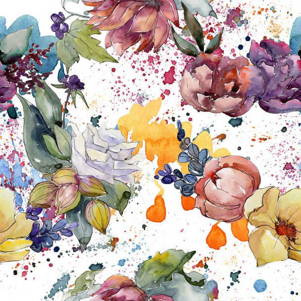 Colorful bouquet. Seamless background pattern. Fabric wallpaper print texture. Aquarelle wildflower for background, texture, wrapper pattern, frame or border. - Φωτογραφία, εικόνα