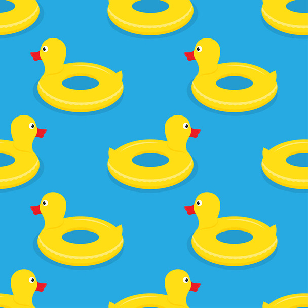 Yellow rubber duck swimming circle. Cartoon flat vector illustration. Seamless pattern - Vector, Imagen
