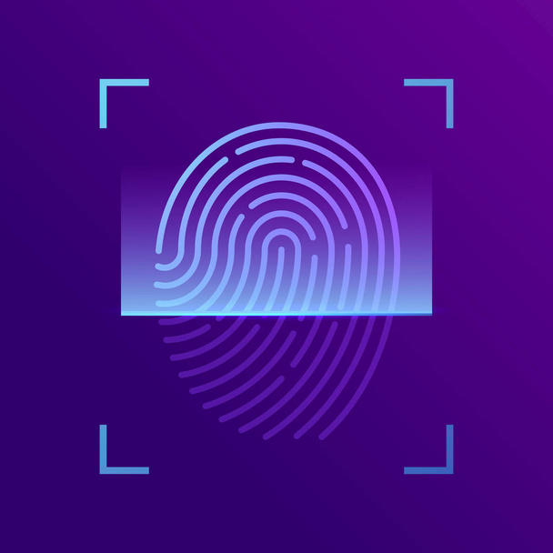 Доступ к отпечаткам пальцев, концепция безопасности бизнеса, 3d изометрическая векторная иллюстрация на ультрафиолетовом фоне
 - Вектор,изображение